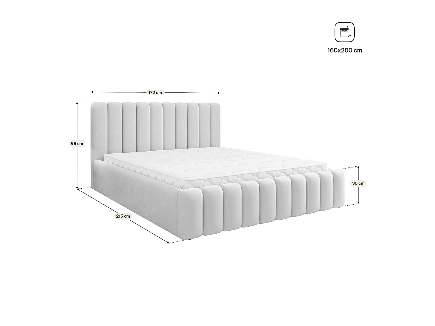 Gestoffeerd bed DINESE 160x200 cm - Pluche stof - Flessengroen