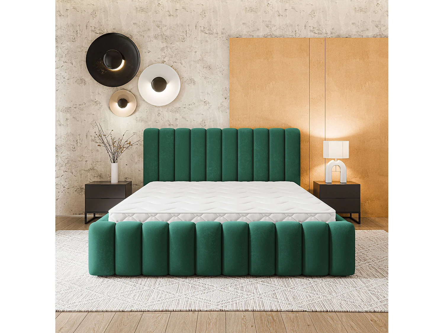 Gestoffeerd bed DINESE 160x200 cm - Pluche stof - Flessengroen