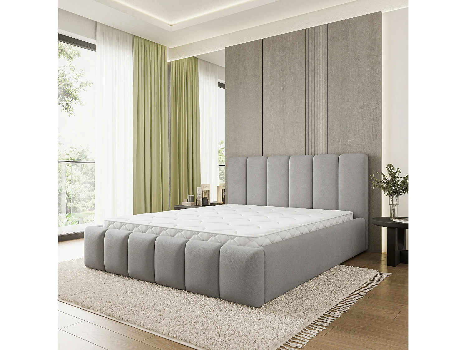 Gestoffeerd bed ATTORA 180x200 cm - Geweven stof - Grijs