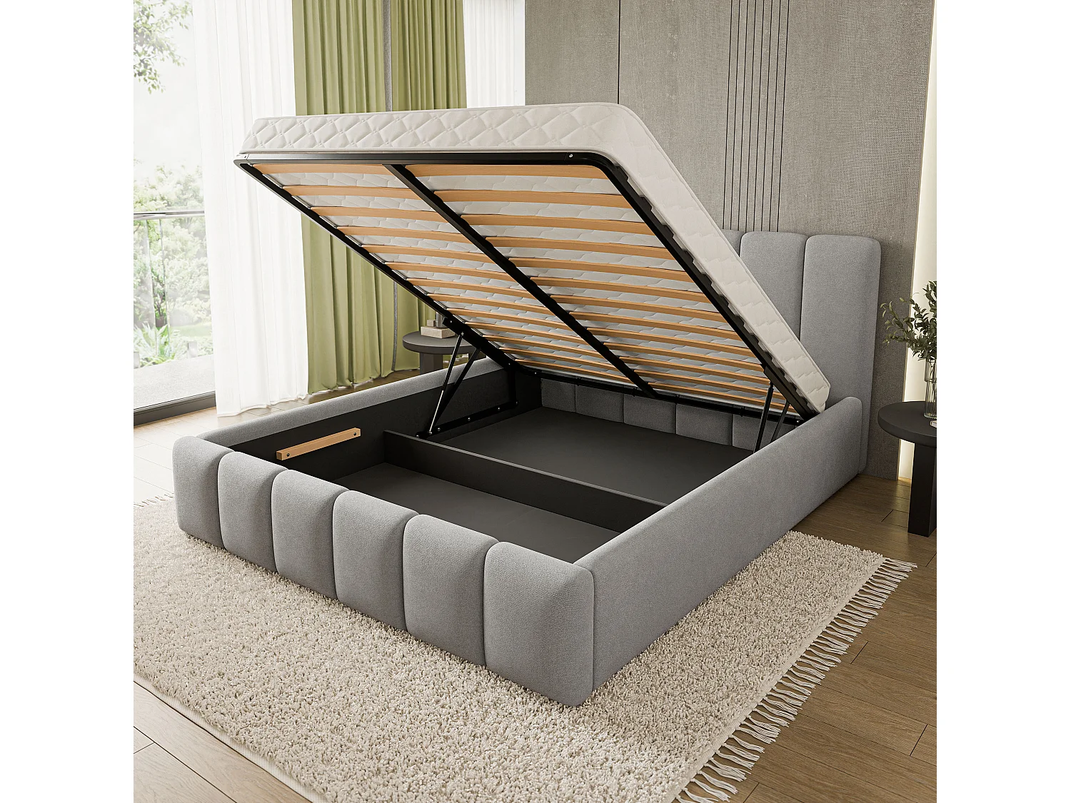 Gestoffeerd bed ATTORA 180x200 cm - Geweven stof - Grijs