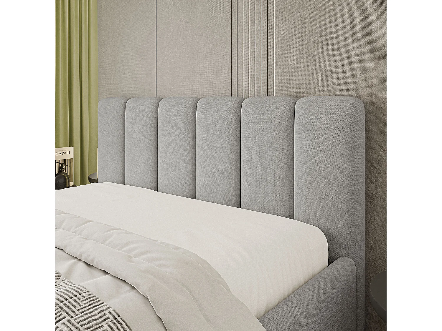 Gestoffeerd bed ATTORA 180x200 cm - Geweven stof - Grijs