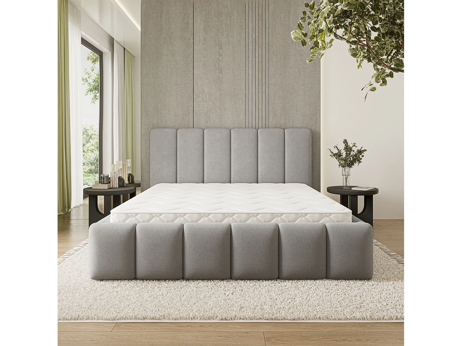 Gestoffeerd bed ATTORA 180x200 cm - Geweven stof - Grijs