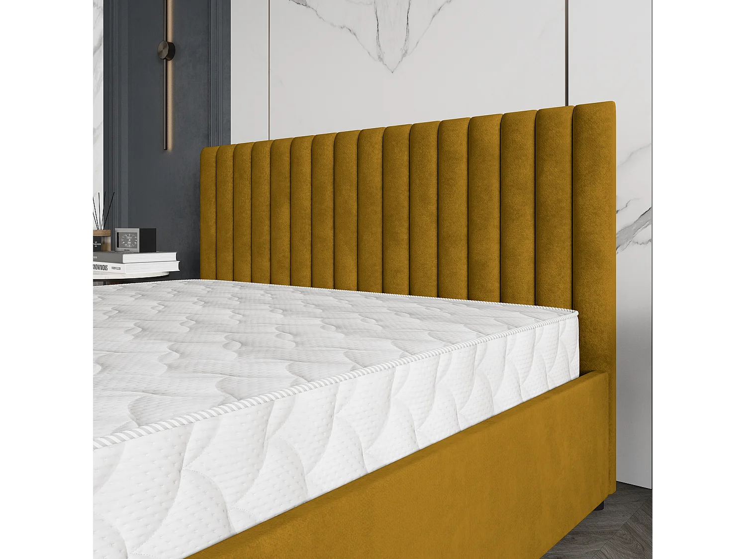 Lit Coffre CARMIA 200x200 cm - Tissu peluche - Jaune