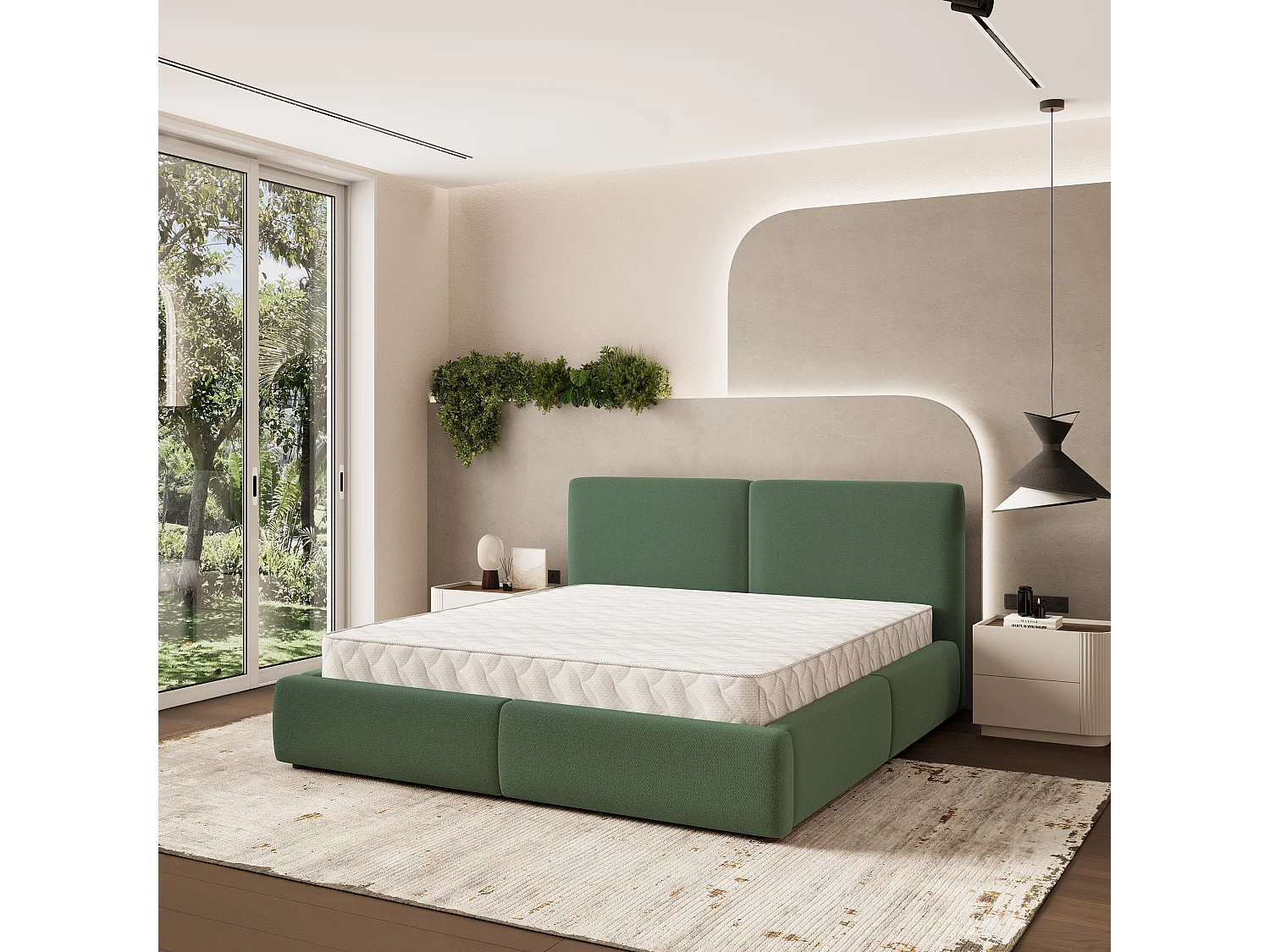 Gestoffeerd bed FELURO 160x200 cm - Geweven stof - Groen
