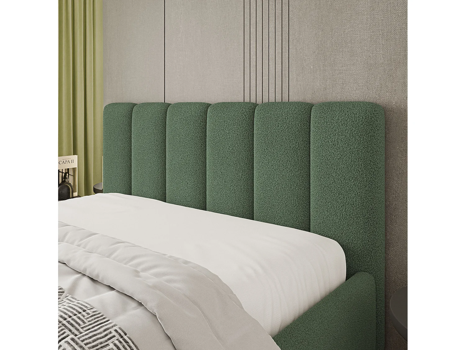 Gestoffeerd bed ATTORA 120x200 cm - Bouclé stof - Groen