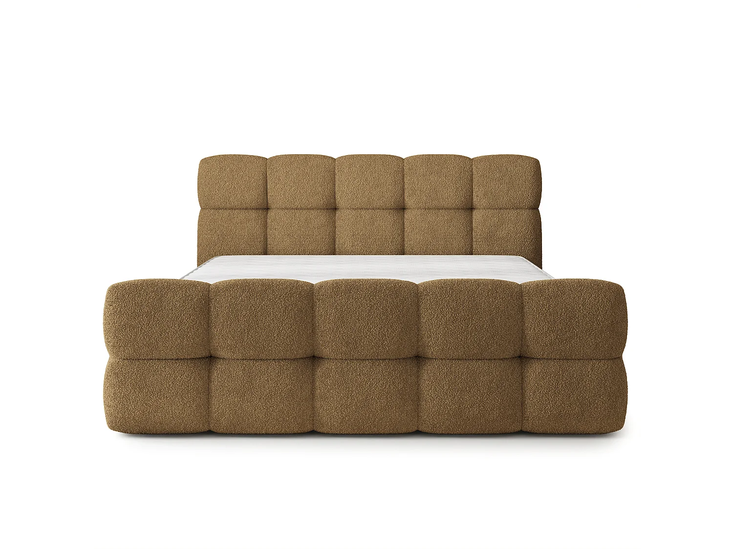 Lit Coffre ELIZJA 180x200 cm - Tissu bouclé - Miel