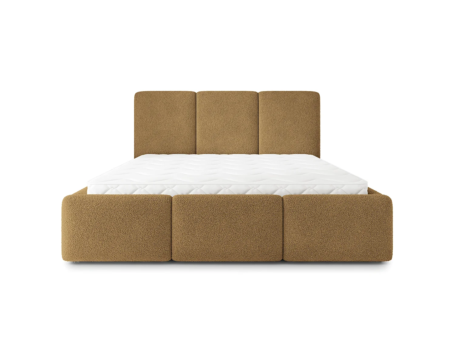 Lit Coffre MORENA 160x200 cm - Tissu bouclé - Miel