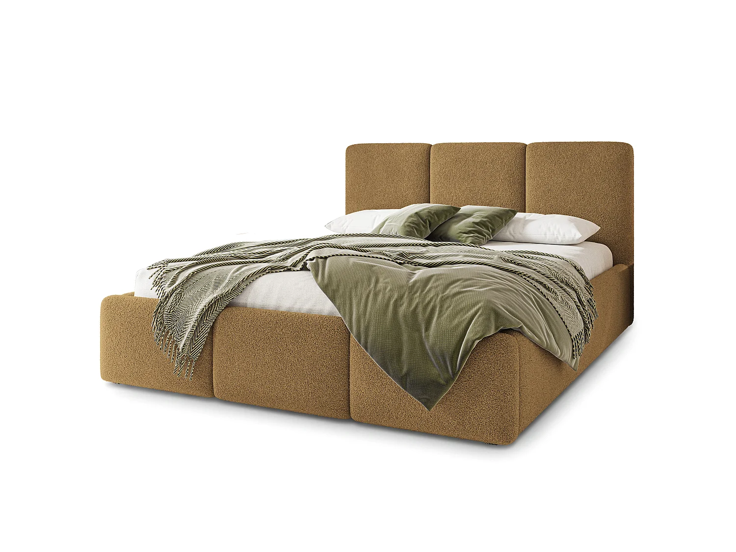 Lit Coffre MORENA 160x200 cm - Tissu bouclé - Miel