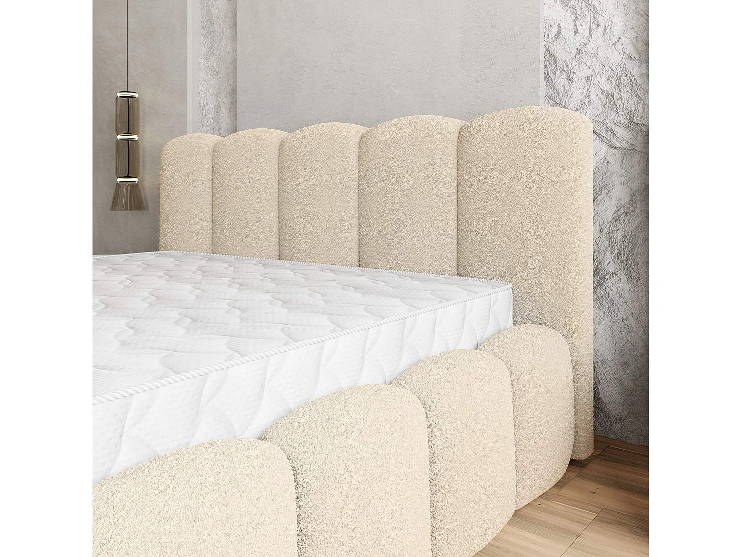 Gestoffeerd bed FALINA 180x200 cm - Bouclé stof - Crème