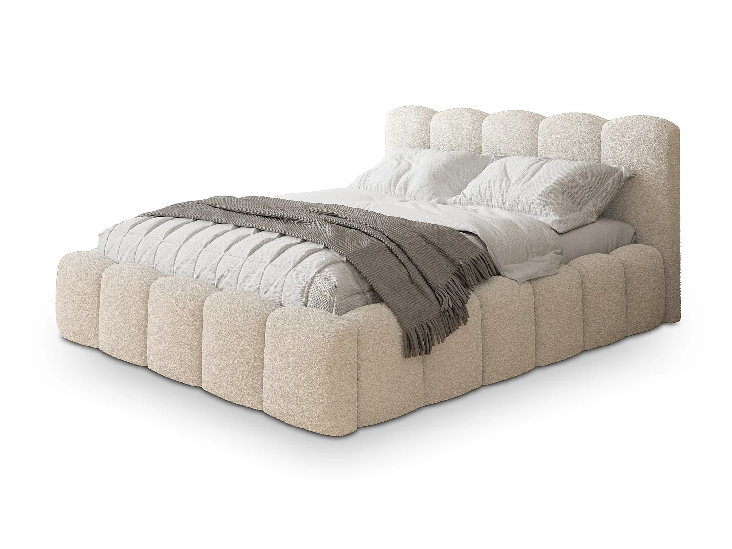 Gestoffeerd bed FALINA 180x200 cm - Bouclé stof - Crème