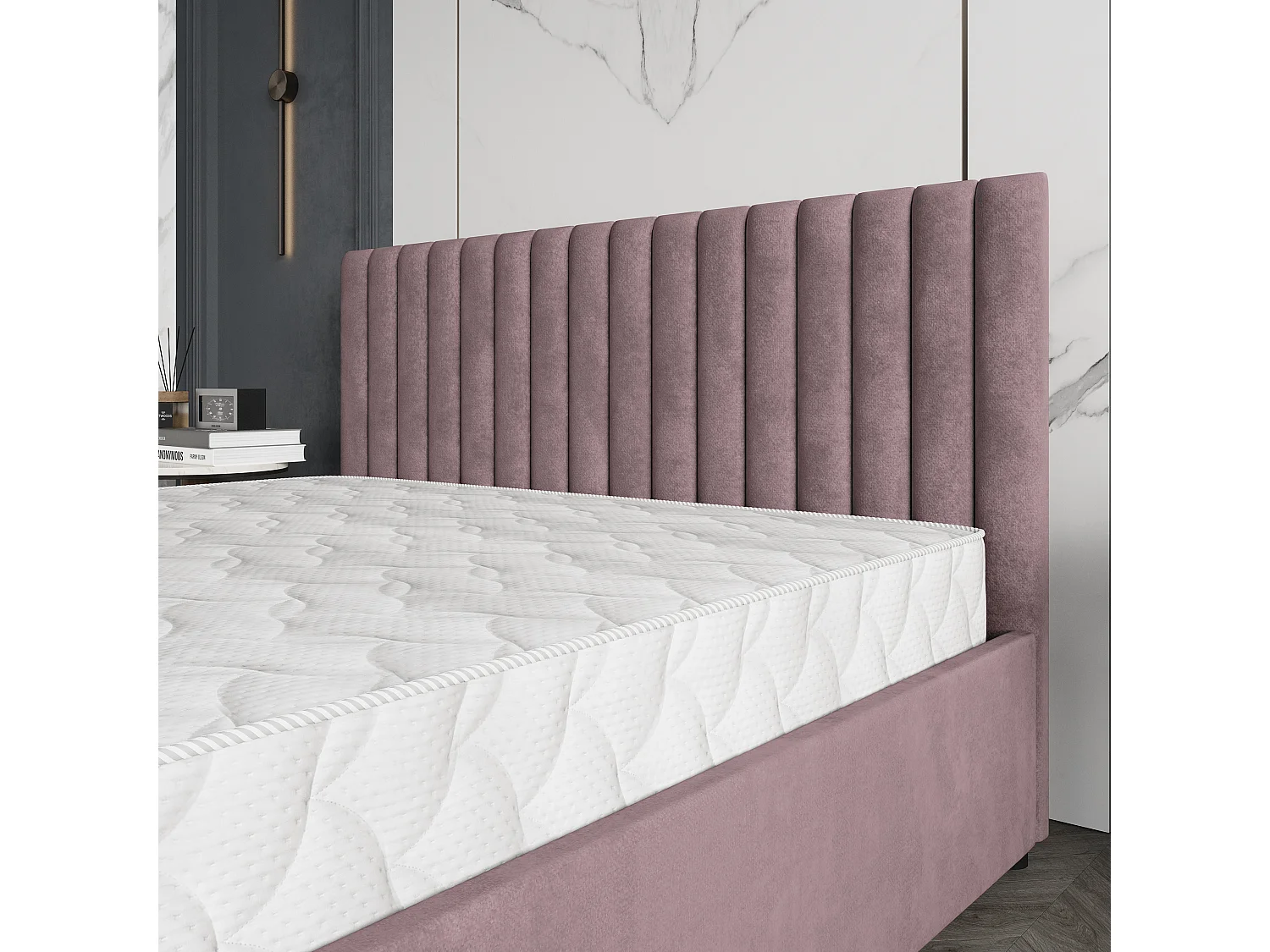 Lit Coffre CARMIA 120x200 cm - Tissu peluche - Rose poudré