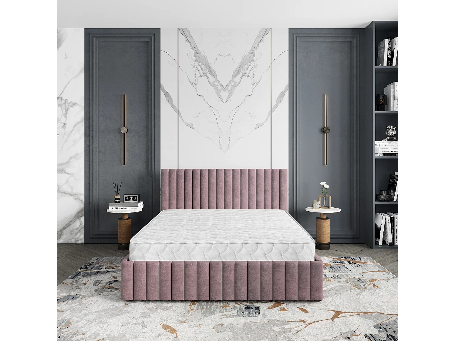Lit Coffre CARMIA 120x200 cm - Tissu peluche - Rose poudré