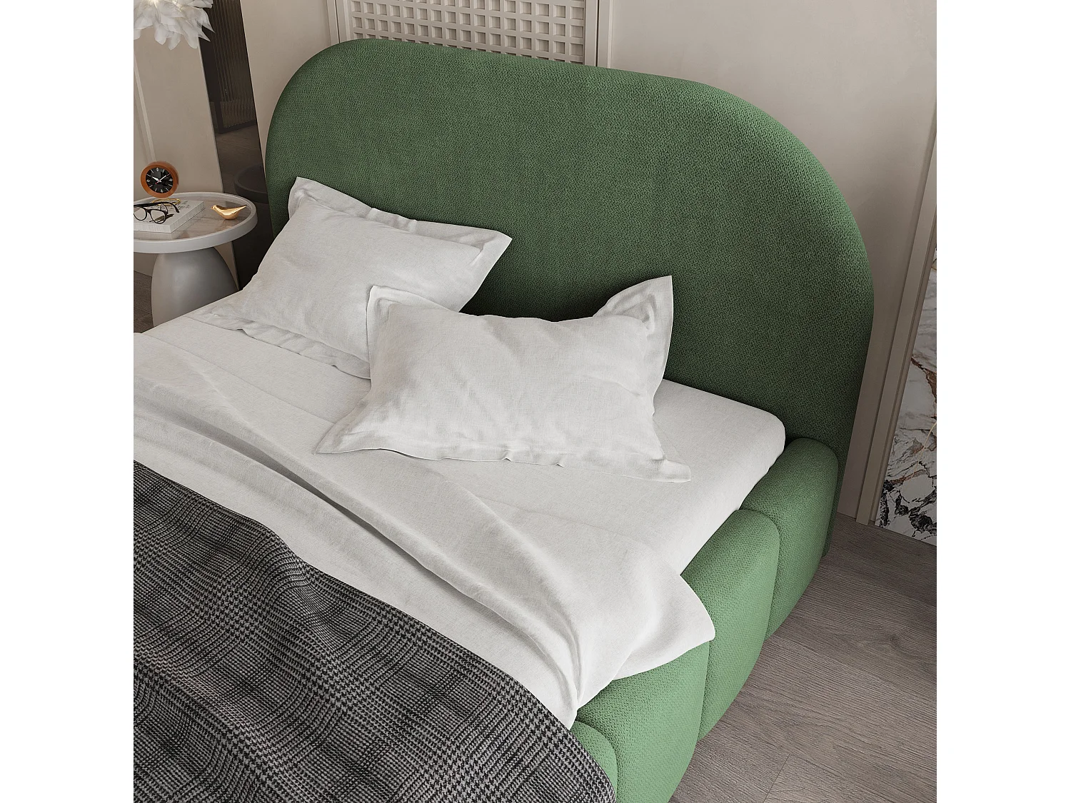 Gestoffeerd bed FLUSSO 160x200 cm - Geweven stof - Groen
