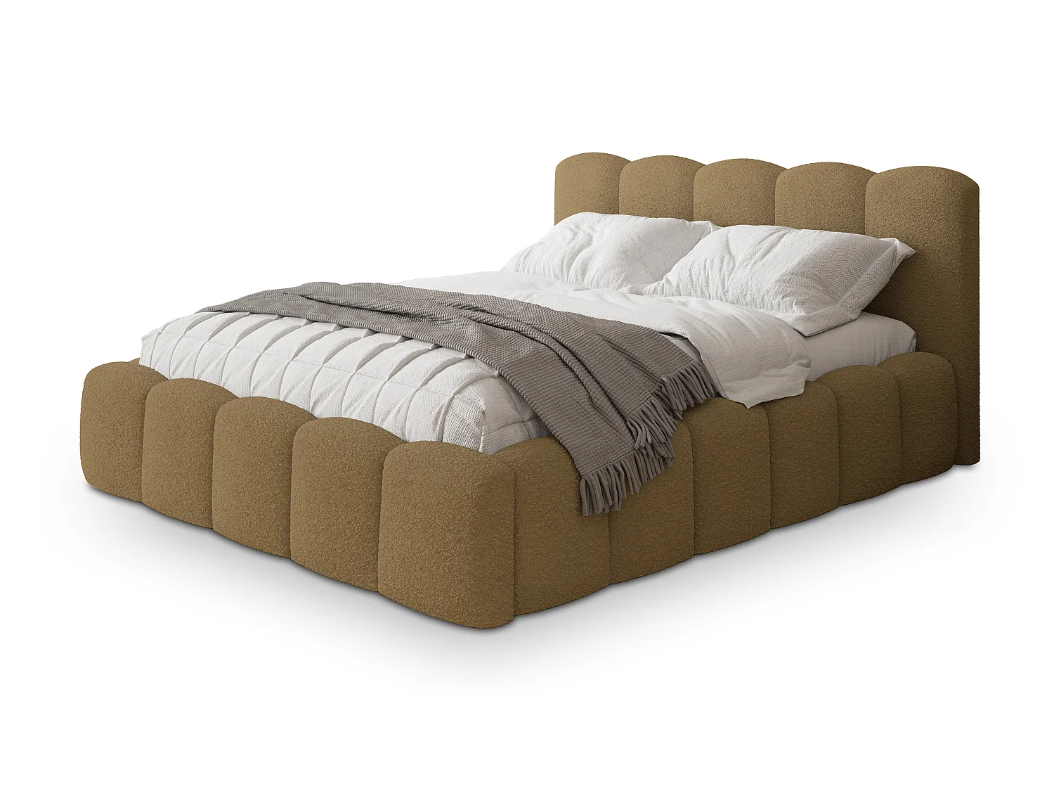 Lit Coffre FALINA 200x200 cm - Tissu bouclé - Miel