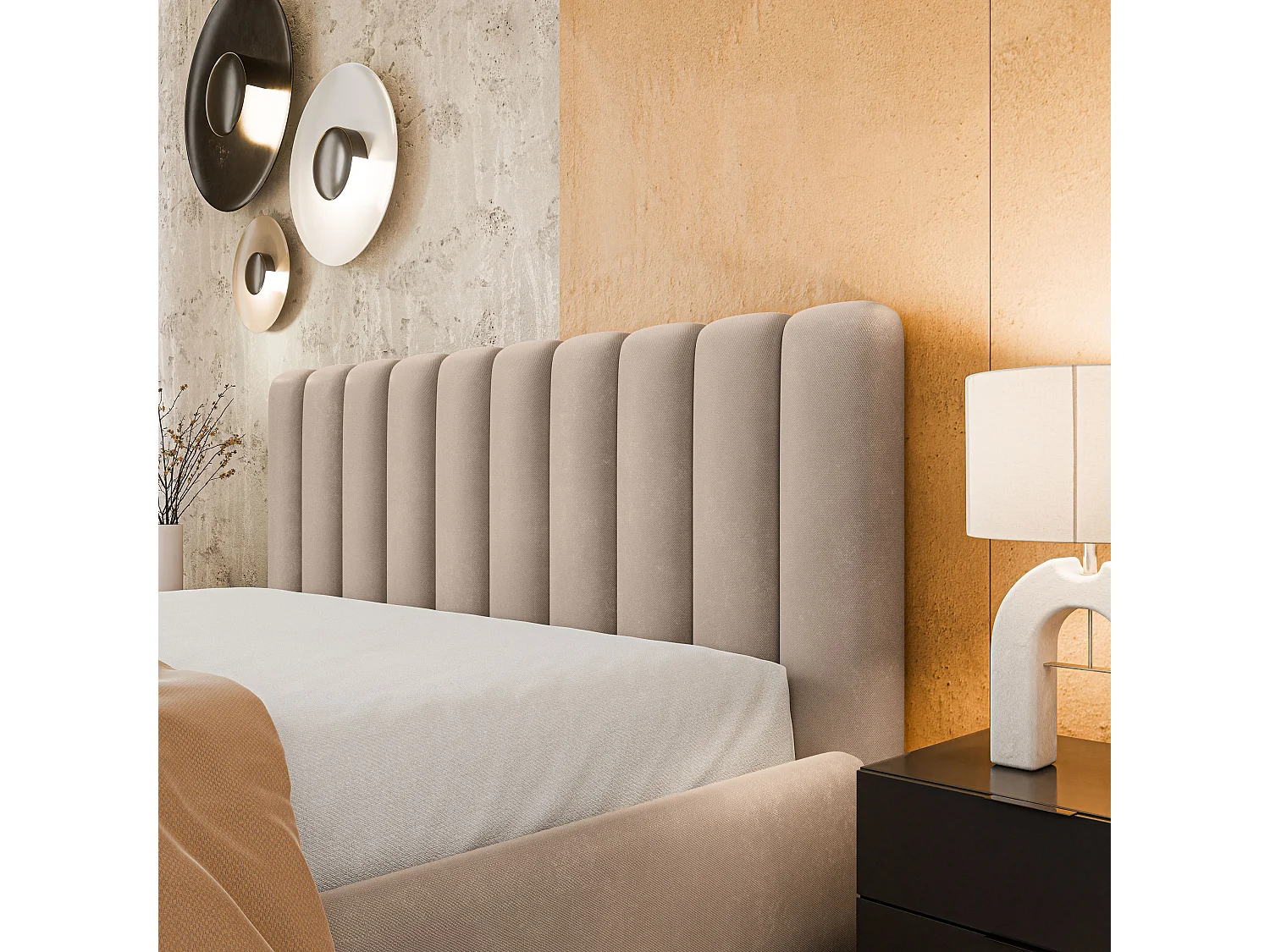 Gestoffeerd bed DINESE 180x200 cm - Pluche stof - Beige