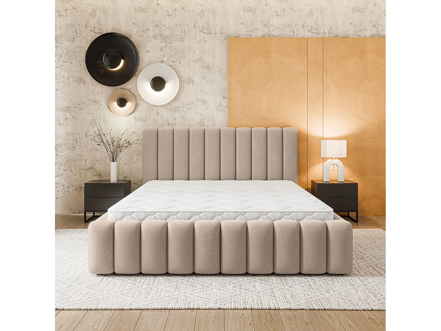 Gestoffeerd bed DINESE 180x200 cm - Pluche stof - Beige