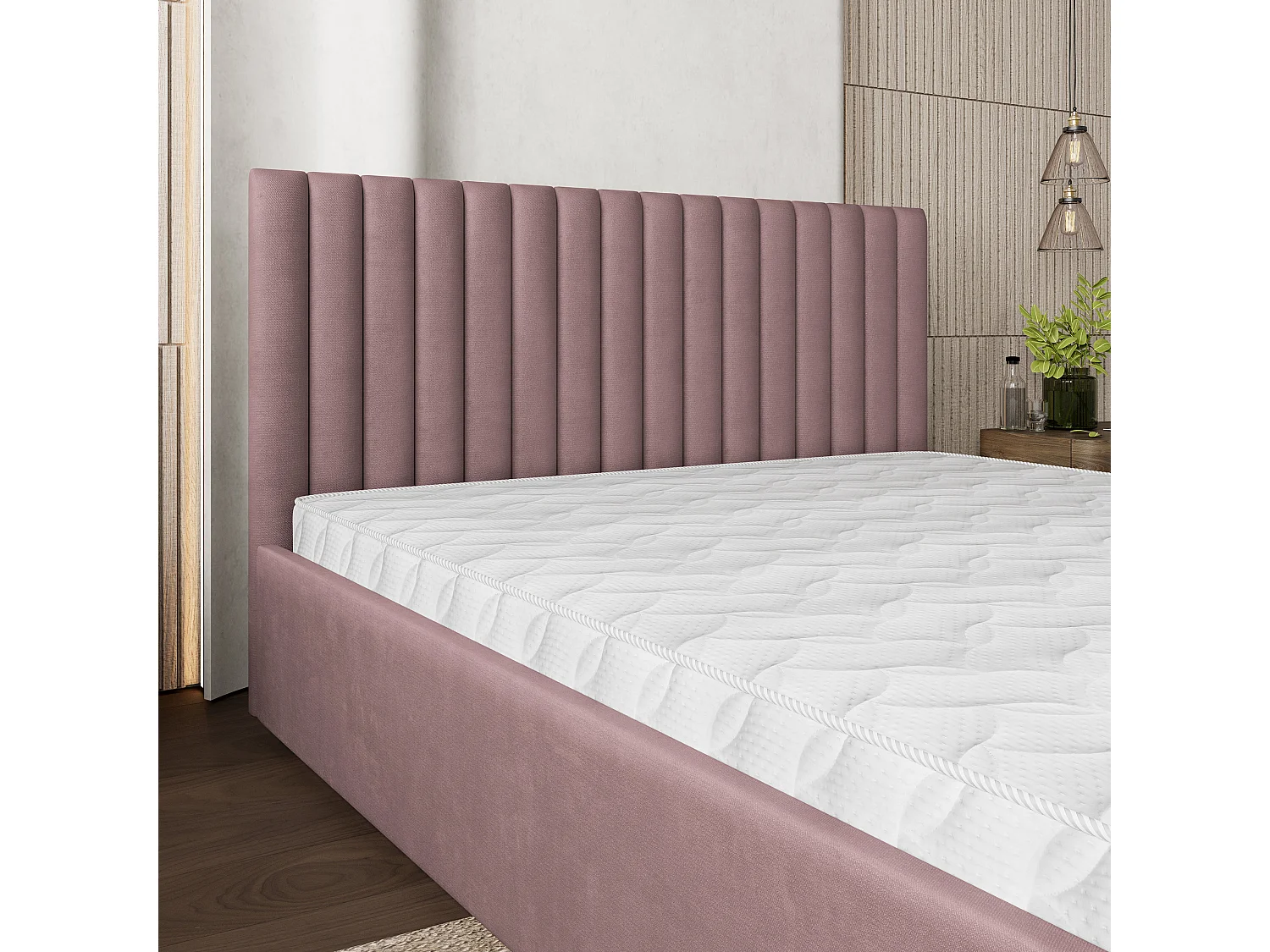 Lit Coffre CANOVA 200x200 cm - Tissu peluche - Rose poudré