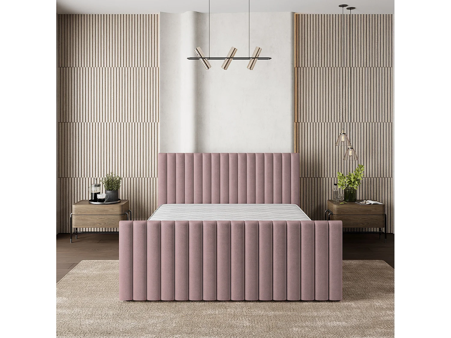Lit Coffre CANOVA 200x200 cm - Tissu peluche - Rose poudré
