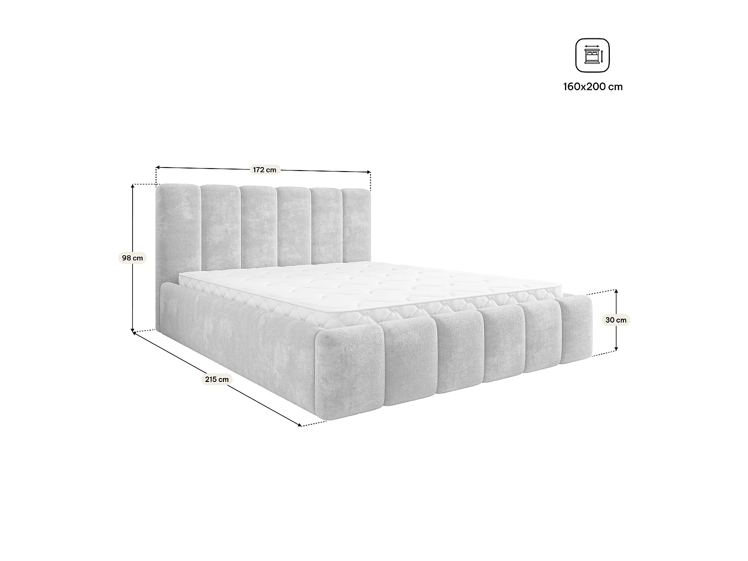 Gestoffeerd bed ATTORA 160x200 cm - Chenillestof - Groen