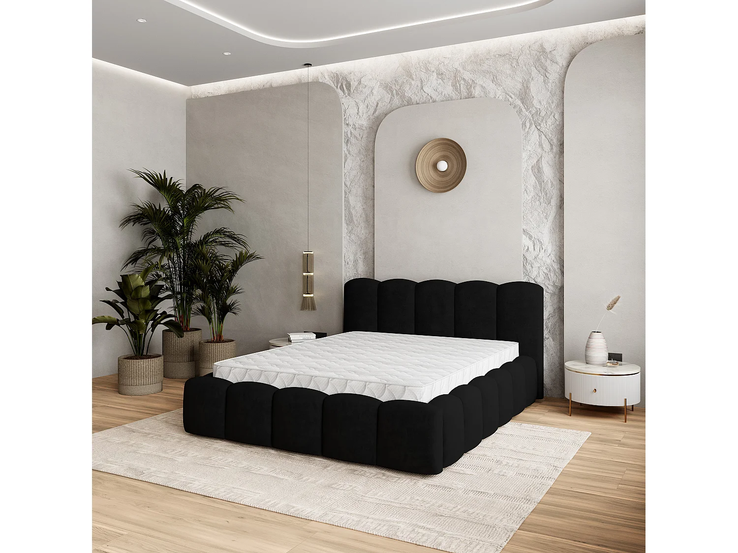 Gestoffeerd bed FALINA 180x200 cm - Pluche stof - Zwart