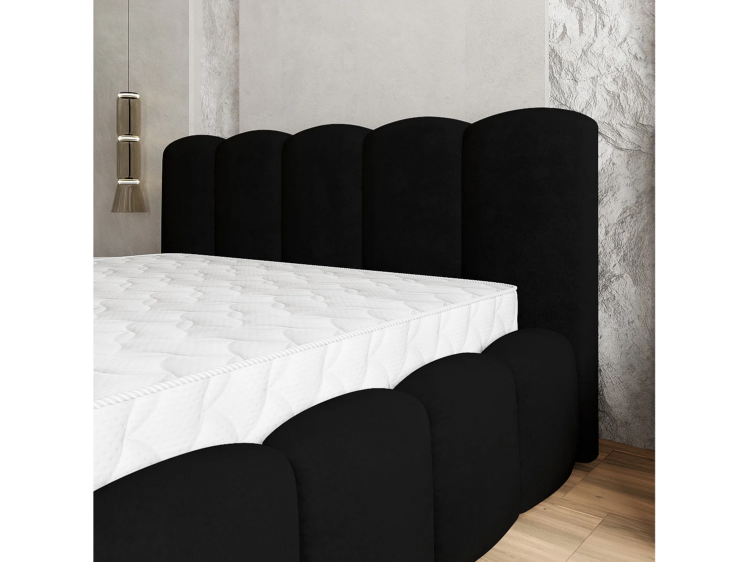 Gestoffeerd bed FALINA 180x200 cm - Pluche stof - Zwart