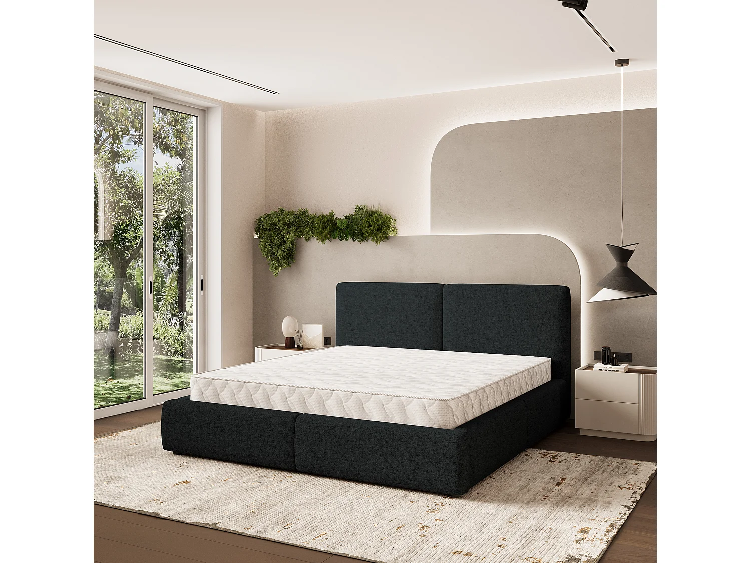 Gestoffeerd bed FELURO 180x200 cm - Geweven stof - Zwart