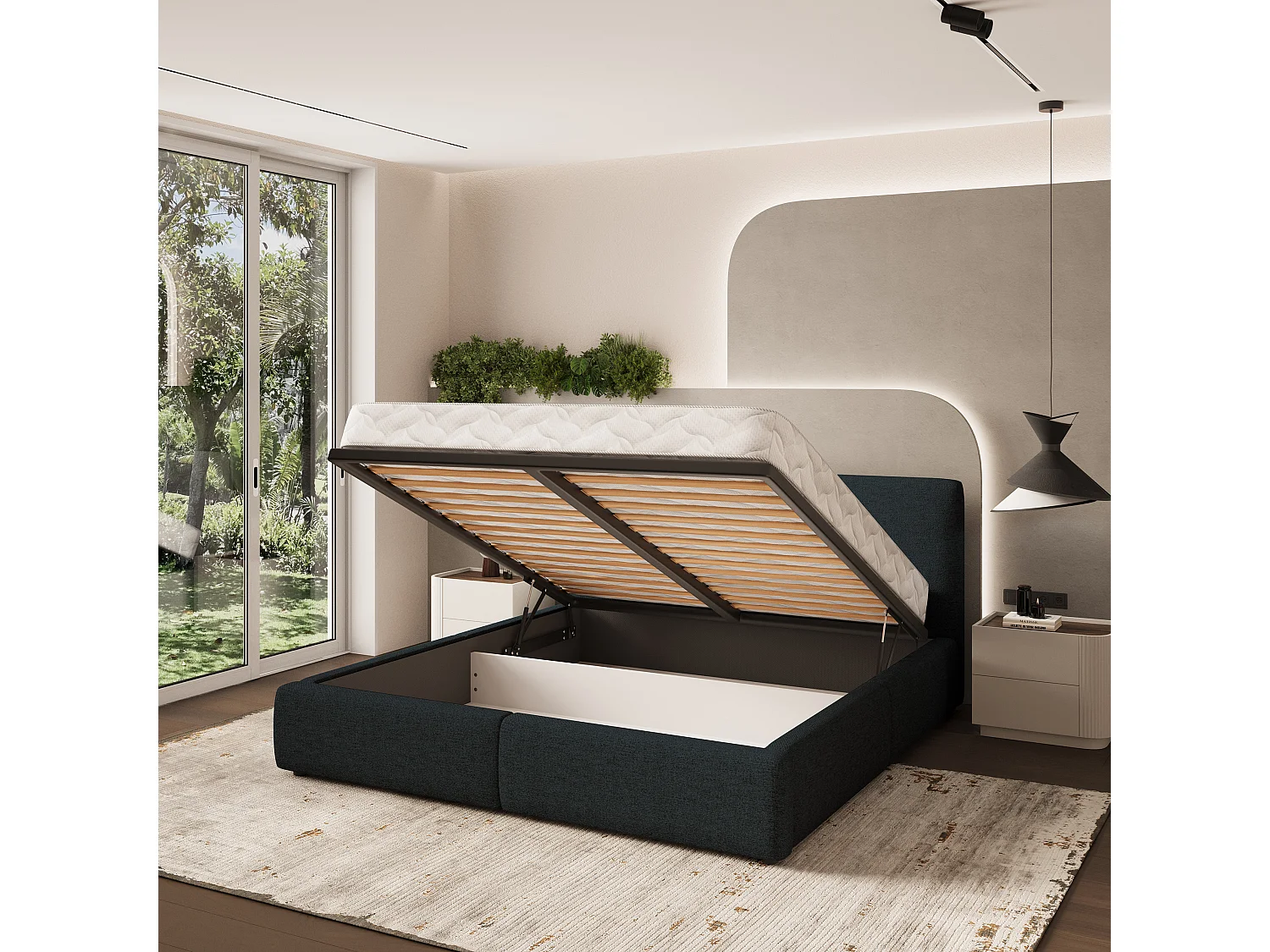 Gestoffeerd bed FELURO 180x200 cm - Geweven stof - Zwart