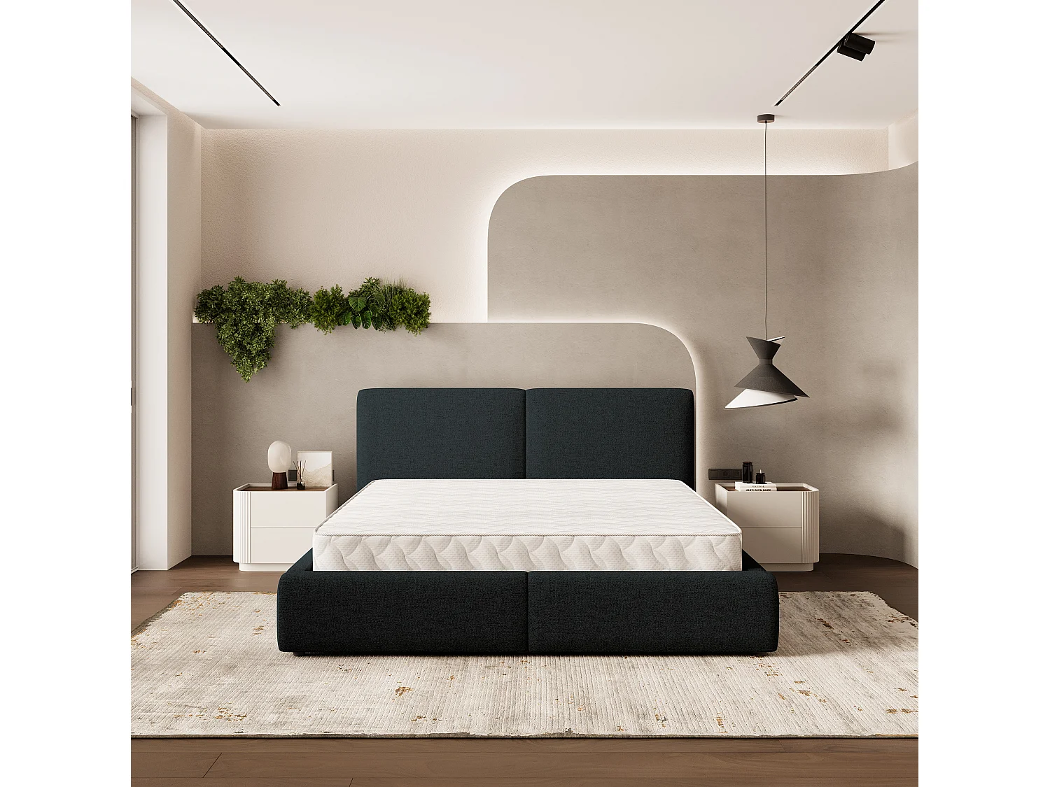 Gestoffeerd bed FELURO 180x200 cm - Geweven stof - Zwart