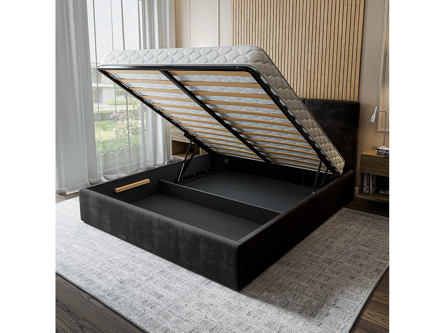 Gestoffeerd bed AZURI 180x200 cm - Chenillestof - Zwart