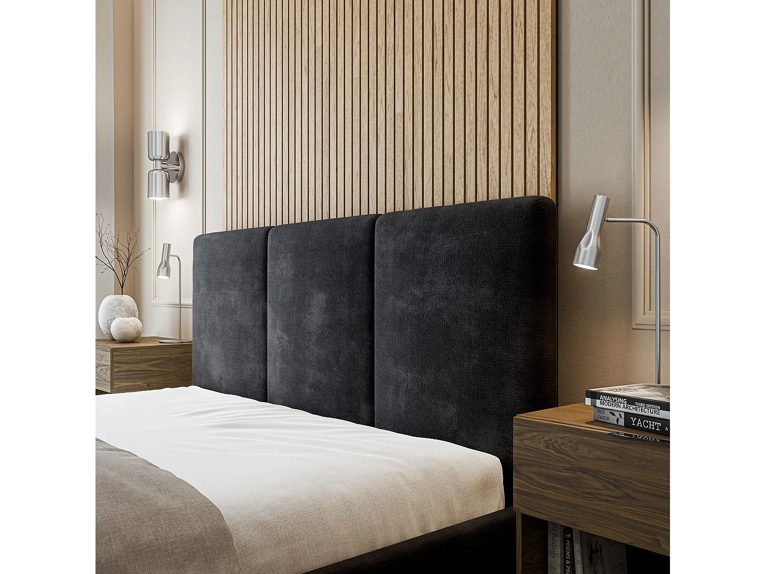 Gestoffeerd bed AZURI 180x200 cm - Chenillestof - Zwart