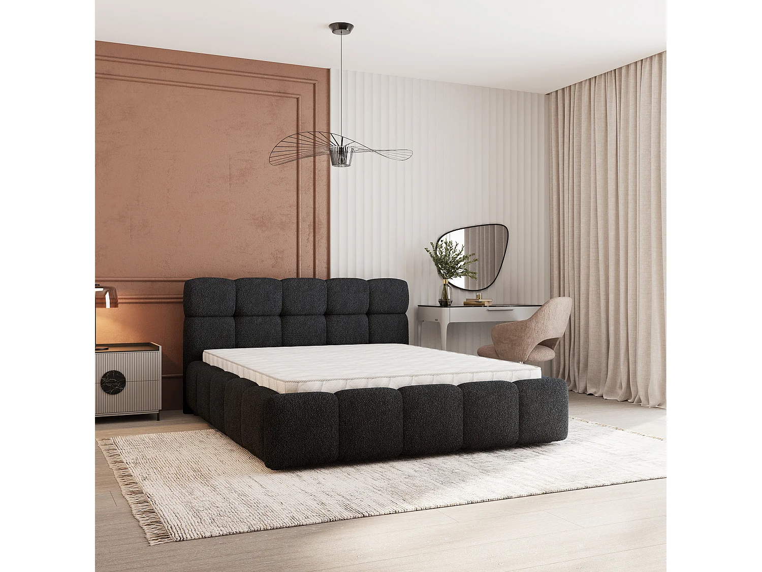 Gestoffeerd bed FARU 180x200 cm - Bouclé stof - Zwart