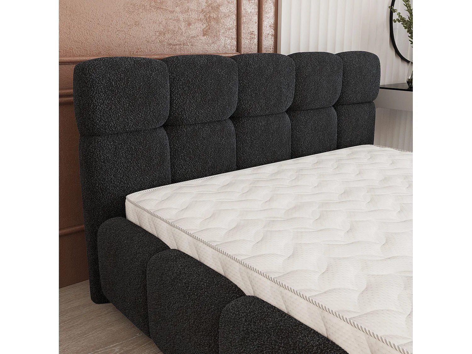 Gestoffeerd bed FARU 180x200 cm - Bouclé stof - Zwart