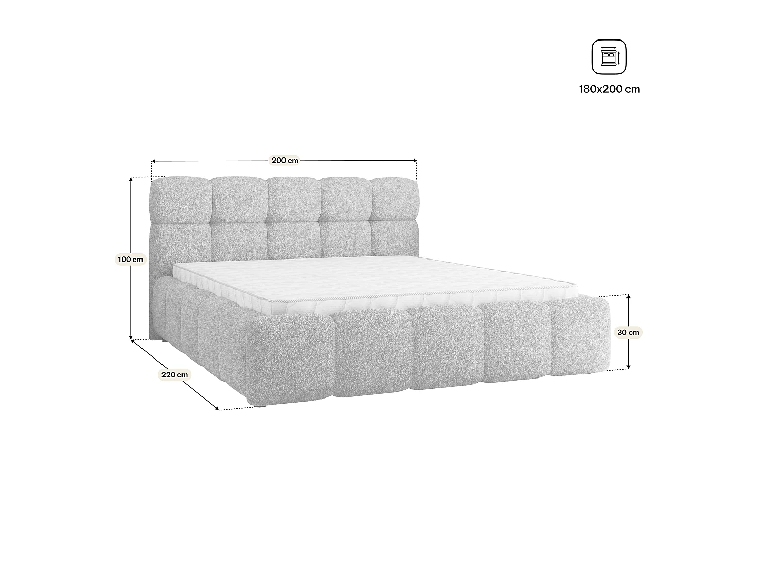 Gestoffeerd bed FARU 180x200 cm - Bouclé stof - Zwart