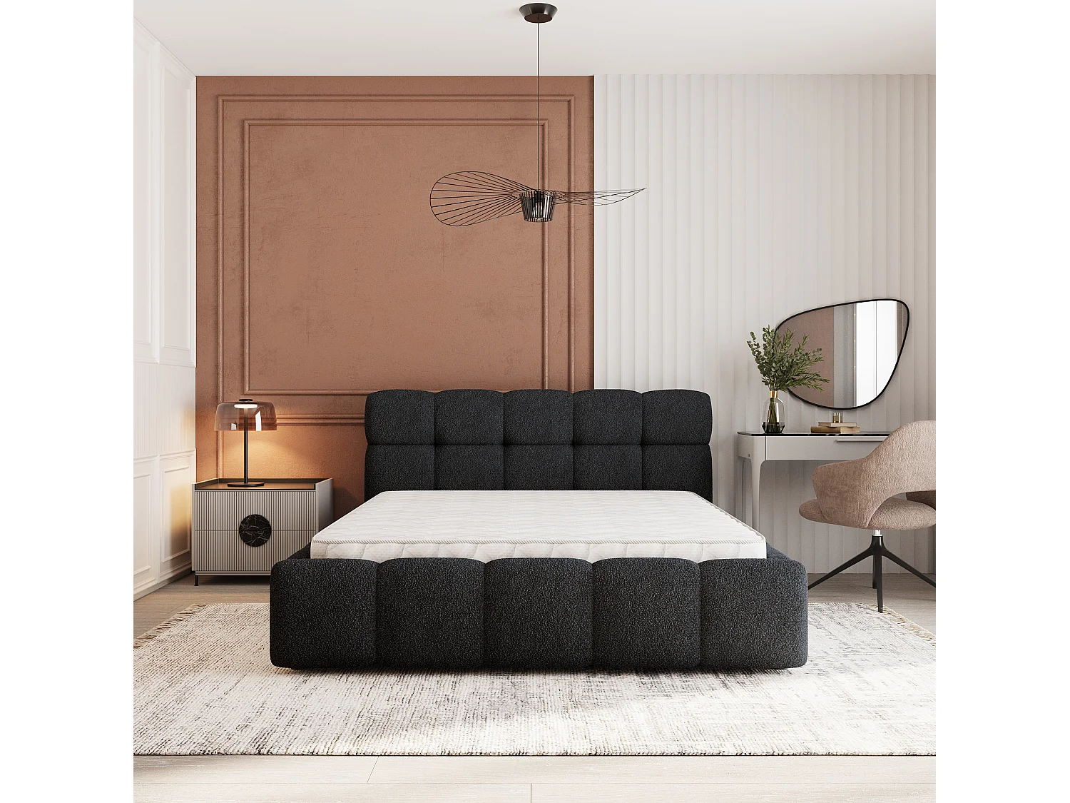 Gestoffeerd bed FARU 180x200 cm - Bouclé stof - Zwart