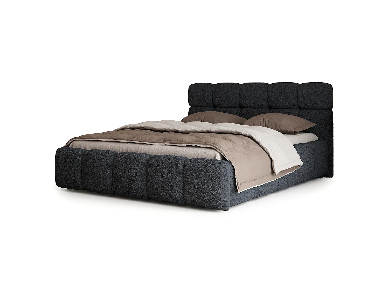 Gestoffeerd bed FARU 180x200 cm - Bouclé stof - Zwart