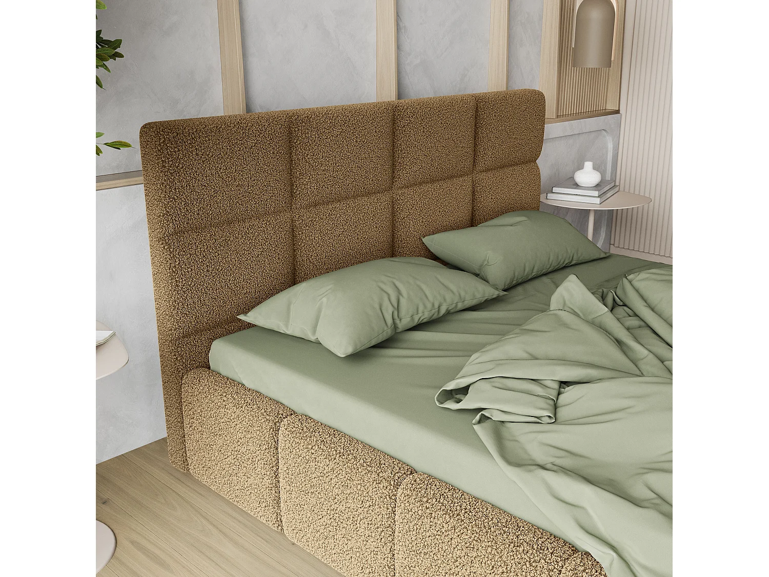 Lit Coffre COMO 120x200 cm - Tissu bouclé - Miel