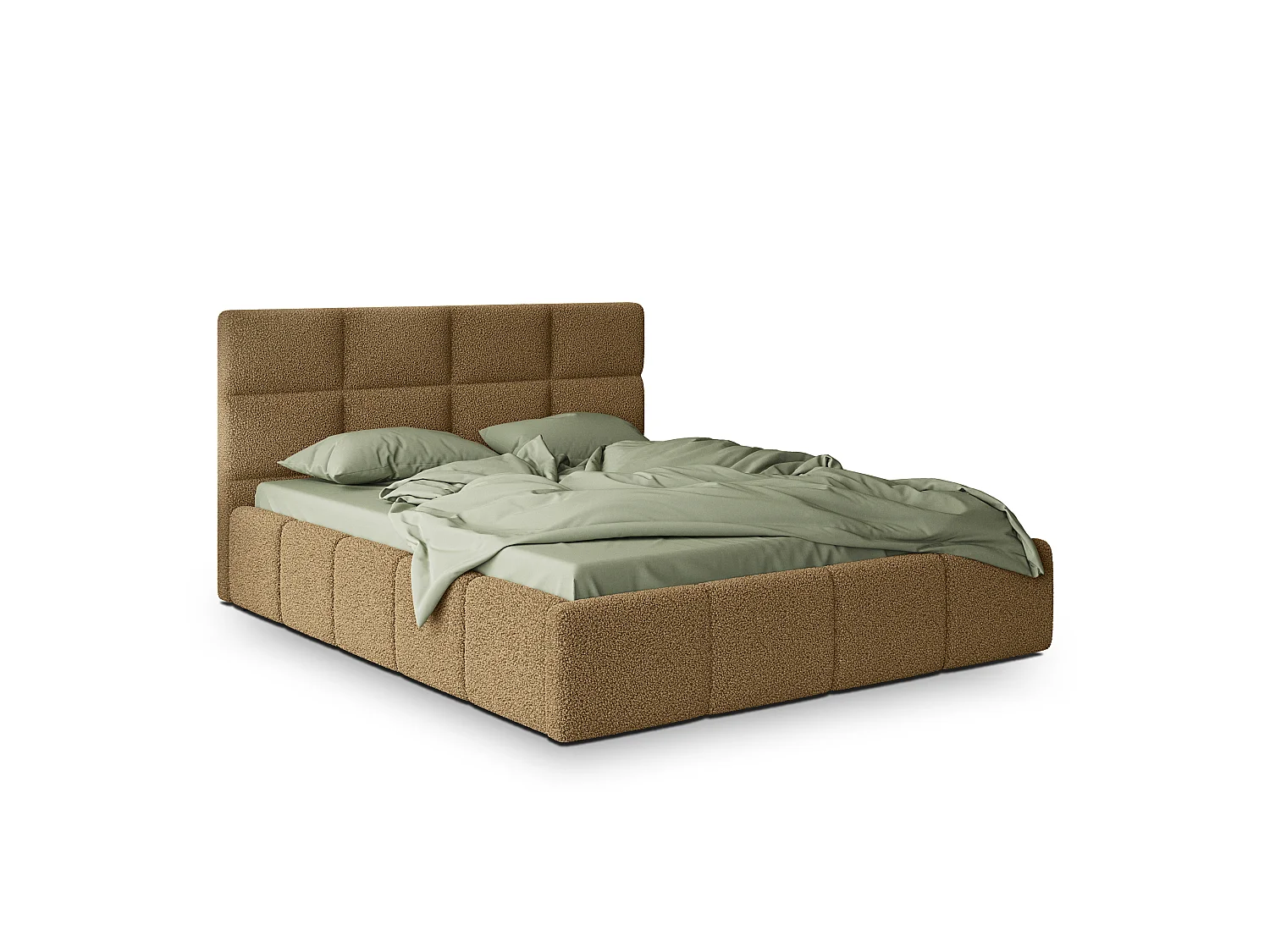 Lit Coffre COMO 120x200 cm - Tissu bouclé - Miel