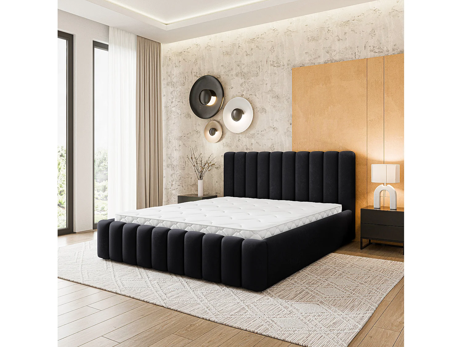 Gestoffeerd bed DINESE 180x200 cm - Pluche stof - Zwart