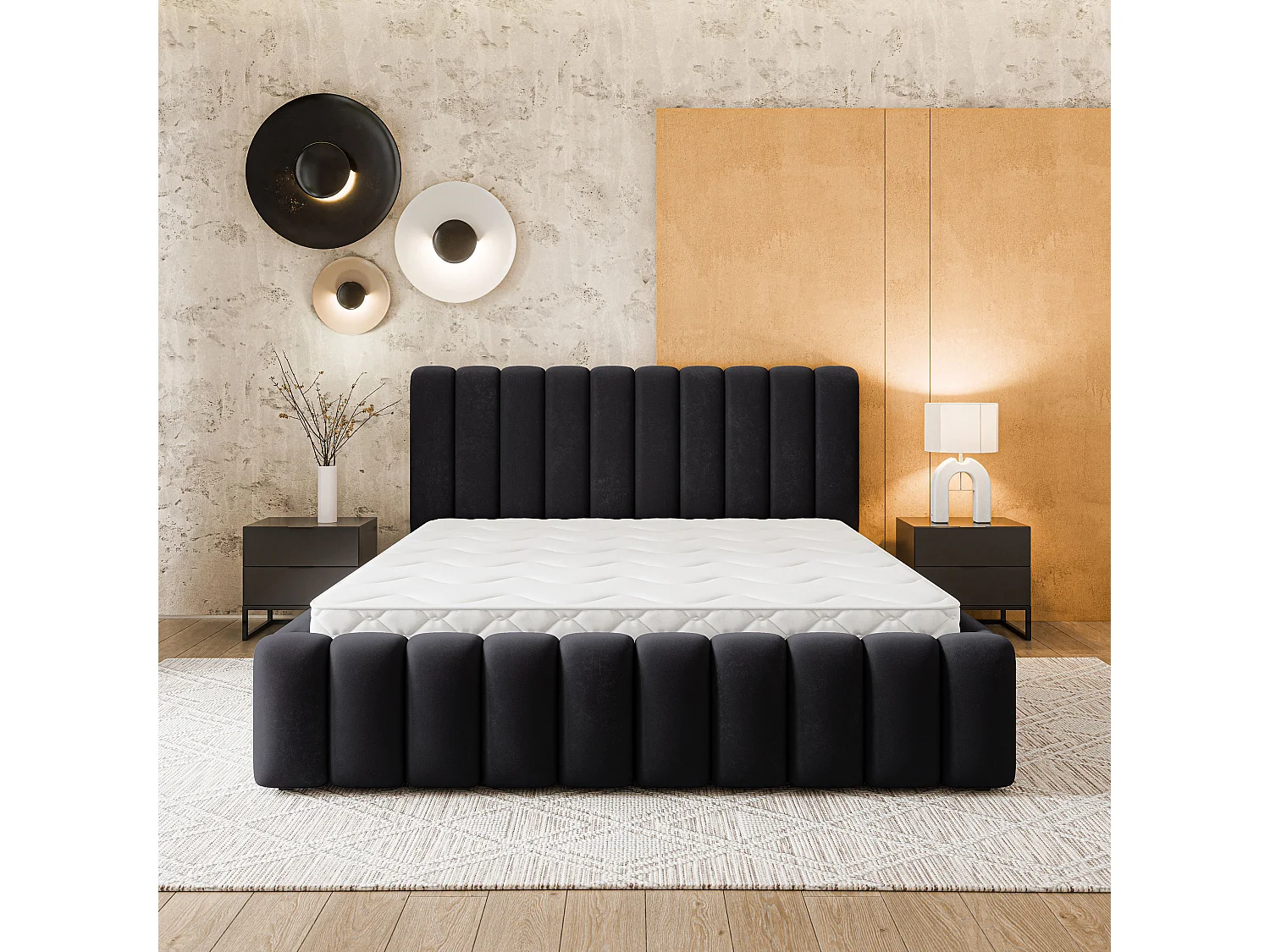 Gestoffeerd bed DINESE 180x200 cm - Pluche stof - Zwart