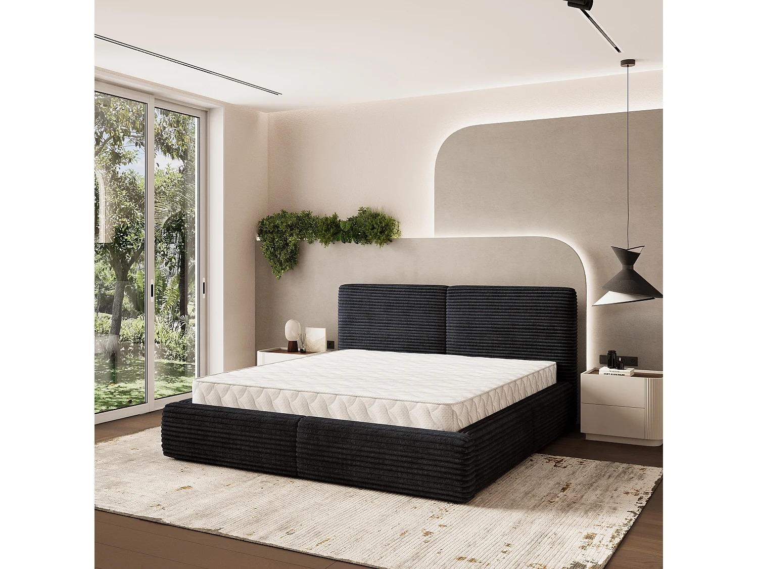 Gestoffeerd bed FELURO 180x200 cm - Corduroy stof - Zwart