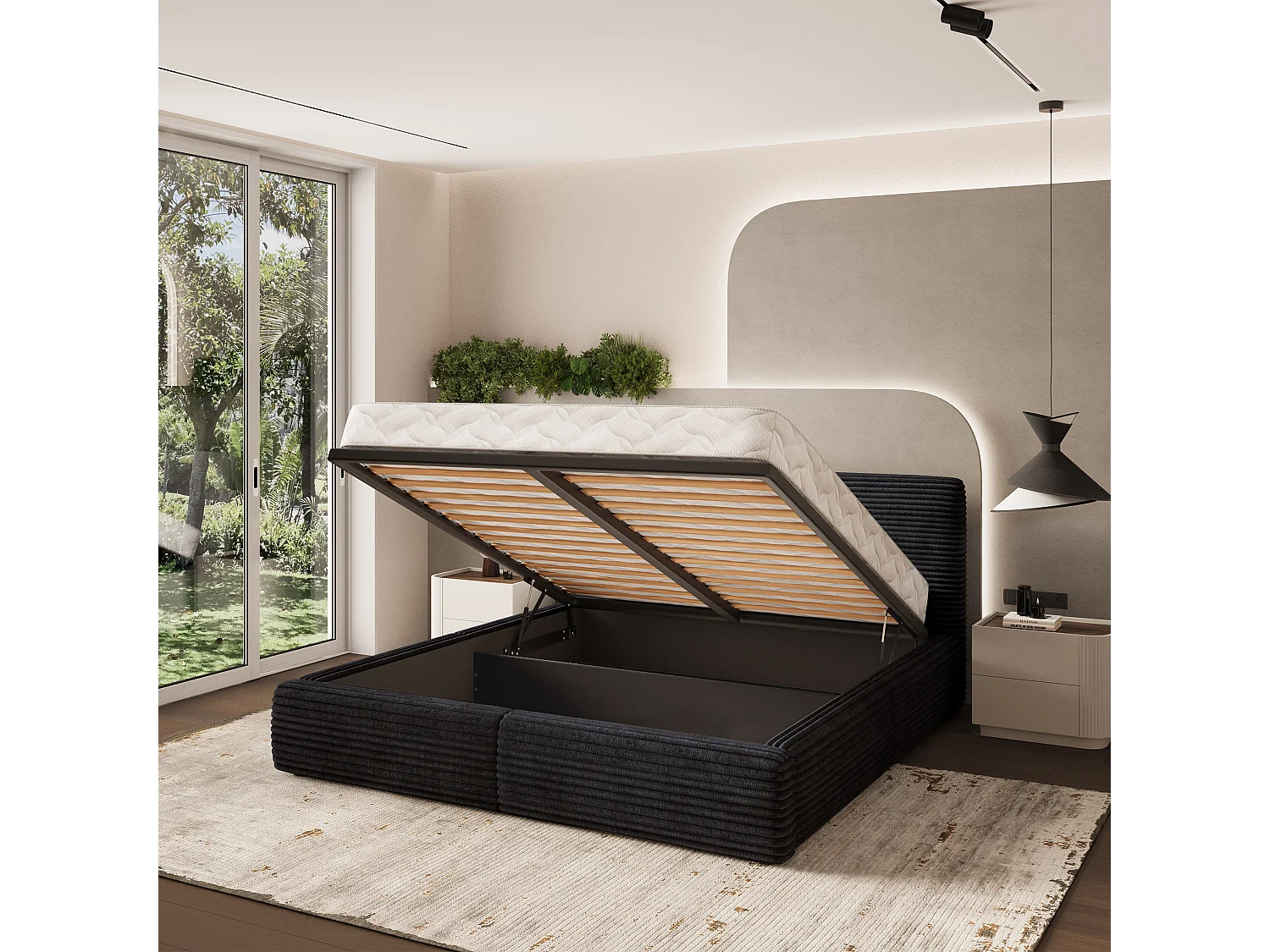 Gestoffeerd bed FELURO 180x200 cm - Corduroy stof - Zwart