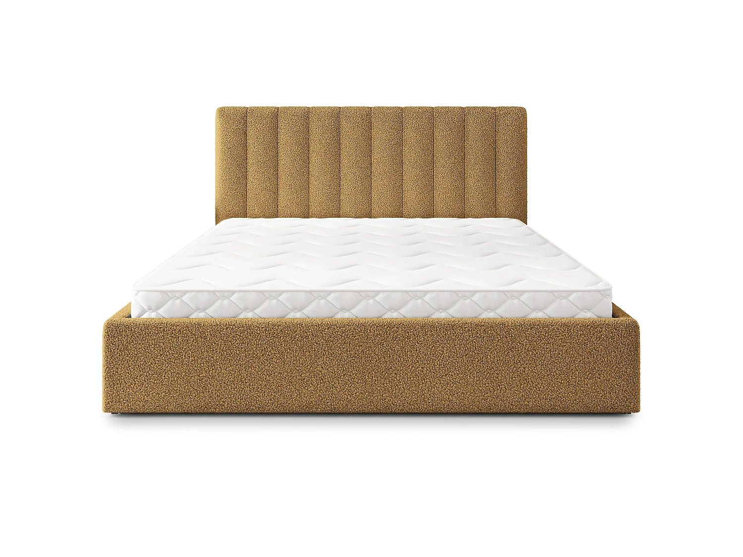Lit Coffre DEMERA 120x200 cm - Tissu bouclé - Miel