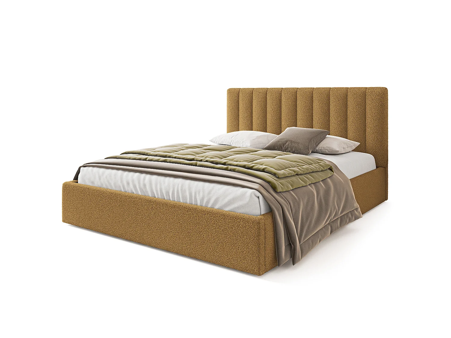 Lit Coffre DEMERA 120x200 cm - Tissu bouclé - Miel