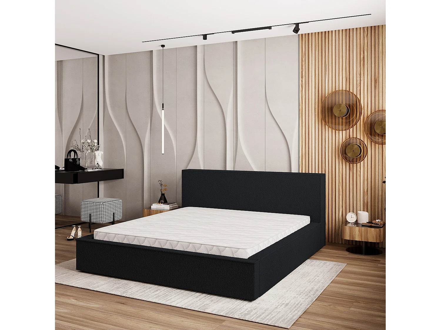 Gestoffeerd bed CELORA 180x200 cm - Bouclé stof - Zwart