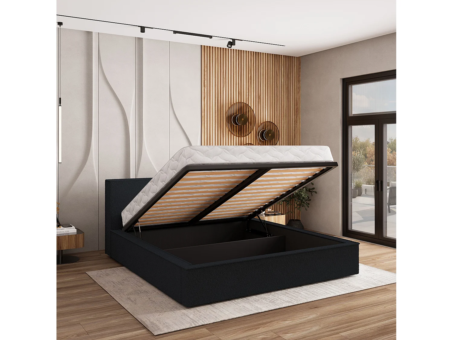 Gestoffeerd bed CELORA 180x200 cm - Bouclé stof - Zwart