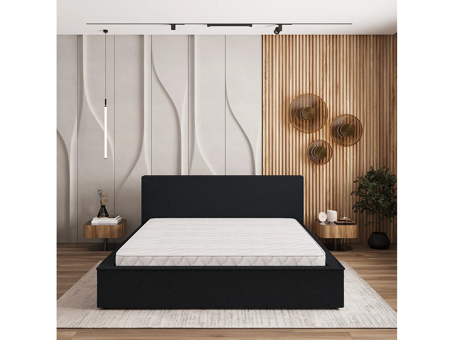 Gestoffeerd bed CELORA 180x200 cm - Bouclé stof - Zwart