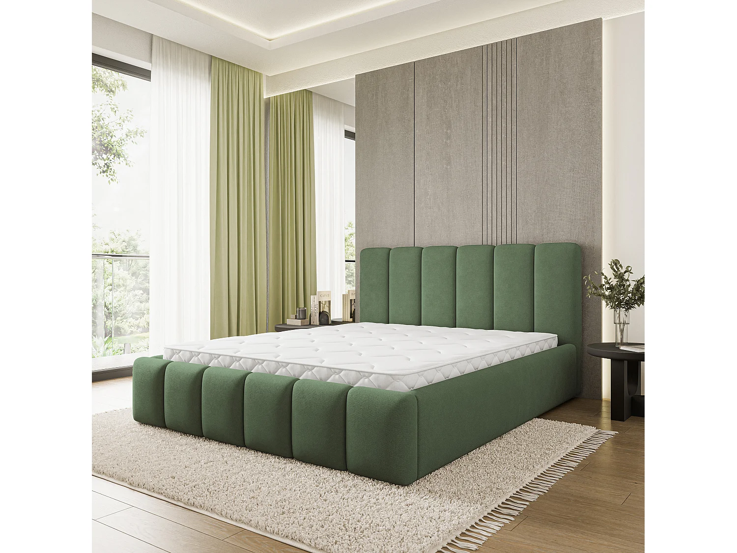 Gestoffeerd bed ATTORA 200x200 cm - Geweven stof - Groen