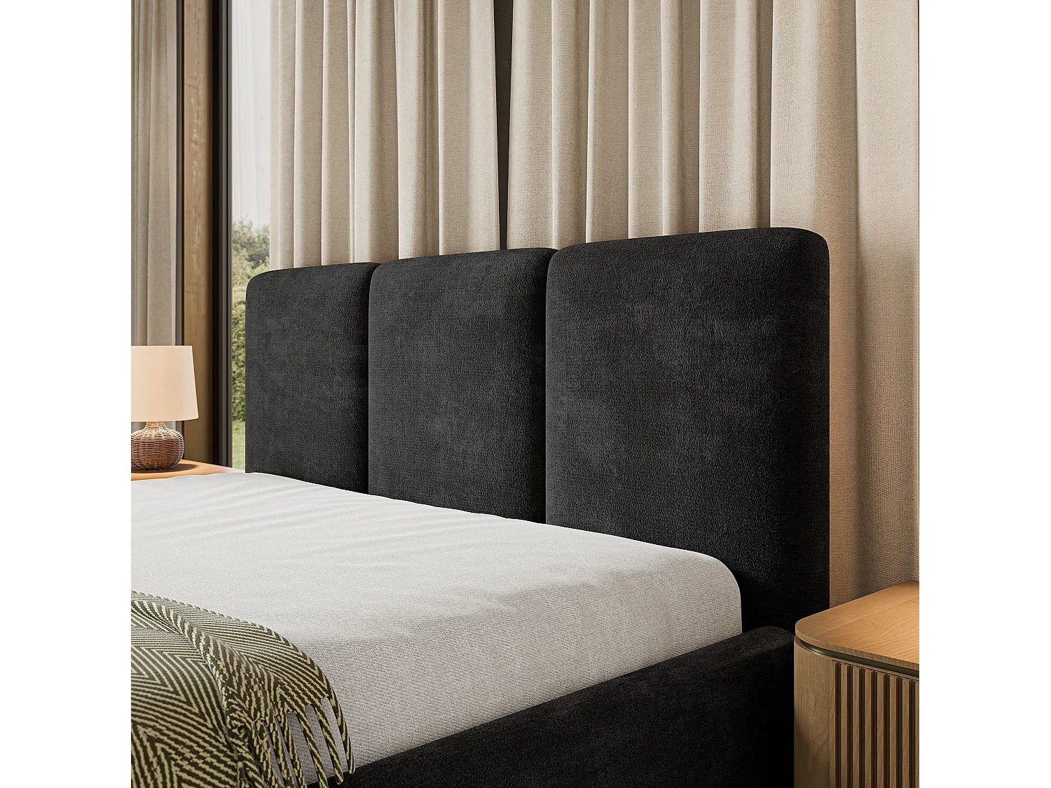 Gestoffeerd bed MORENA 180x200 cm - Chenillestof - Zwart