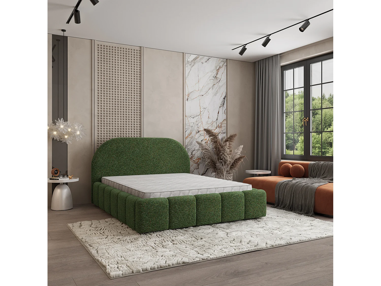 Gestoffeerd bed FLUSSO 120x200 cm - Chenillestof - Groen