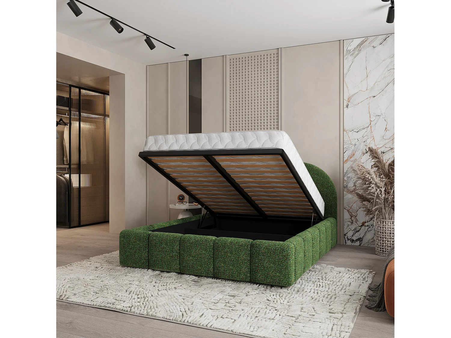 Gestoffeerd bed FLUSSO 120x200 cm - Chenillestof - Groen